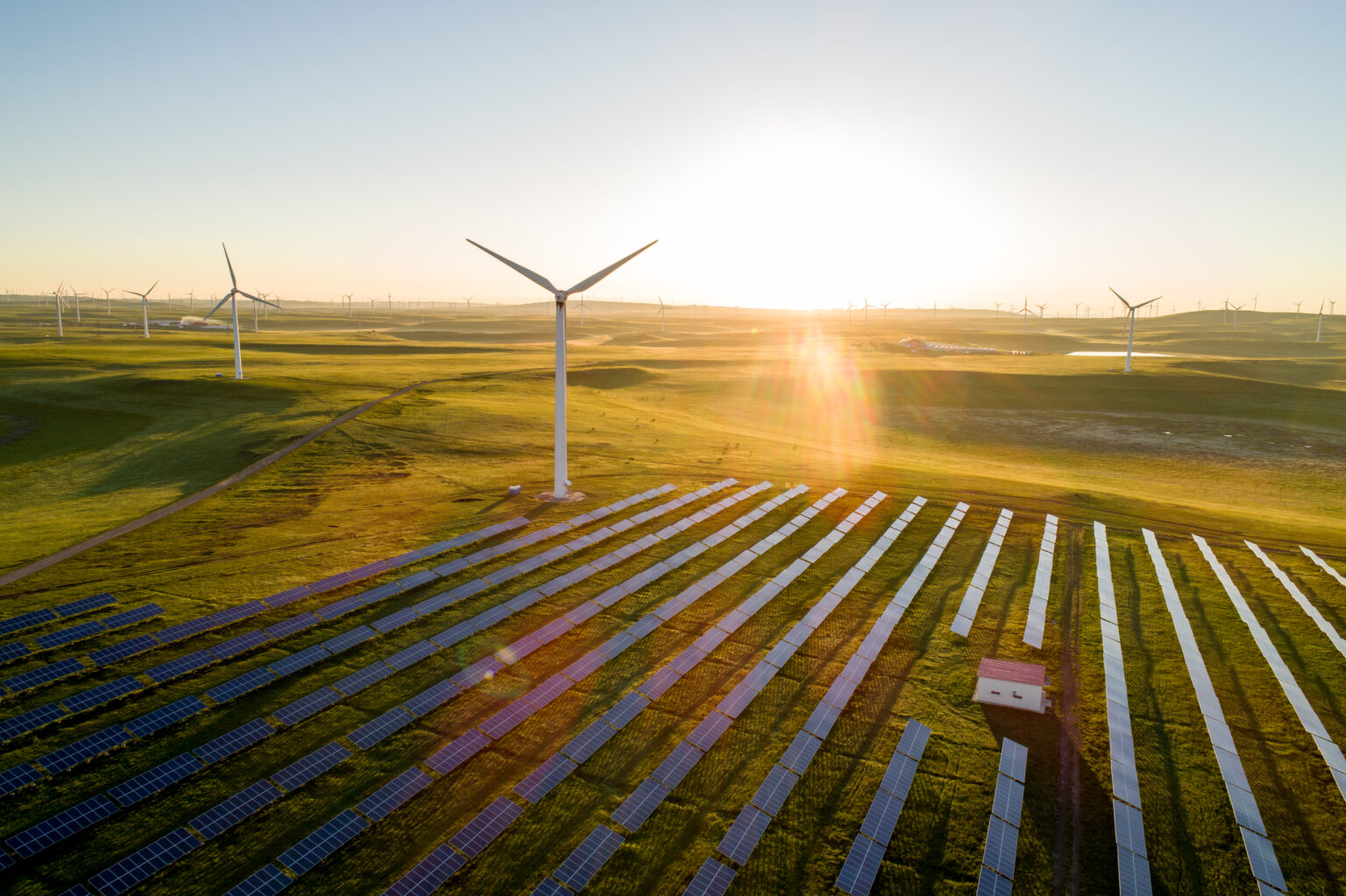 An aerial view of a solar and wind power plant in Inner Mongolia, China on April 15. 2018.